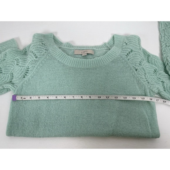 Ann Taylor LOFT‎ Sweater Womens Small Pullover Long Sleeve Green Crochet Sleeves - Picture 9 of 9